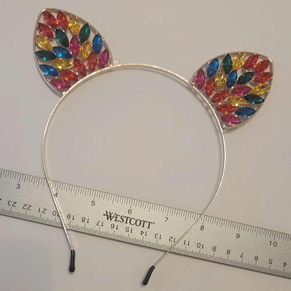 Kitty Cat Ears Jeweled headband Colorful jewels Fun Kitten Style - Picture 2 of 7